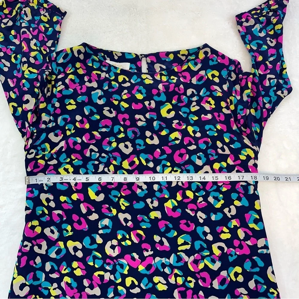 Britt Ryan 100% Silk Dress Large Navy Multicolor 3/4‎ Sleeve Made In USA